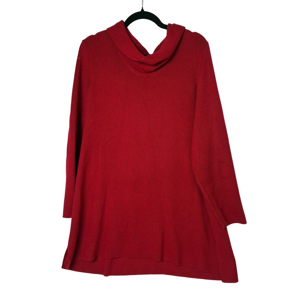 J. Jill Cowl Neck Sweater Tunic Womens XL Red Rib Knit Stretch Cozy Holiday